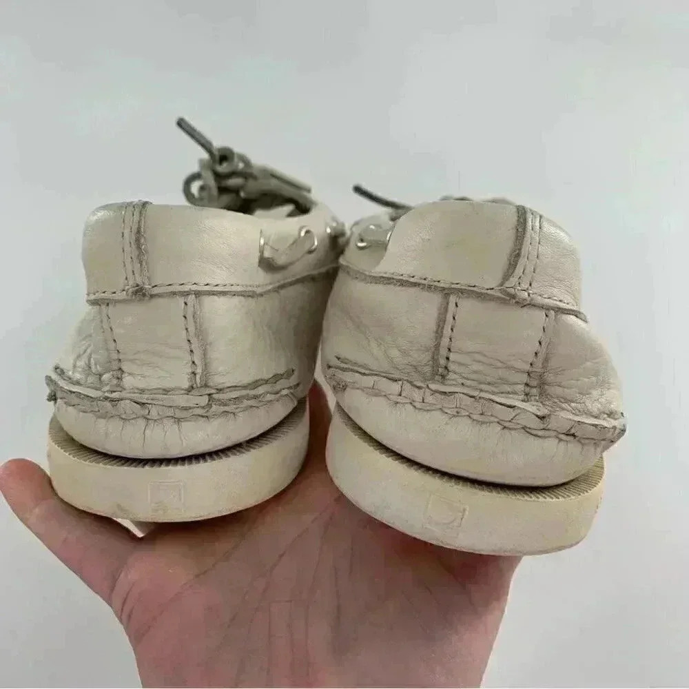 Sperry mens size 9 white leather lace up boat shoes - Picture 8 of 13